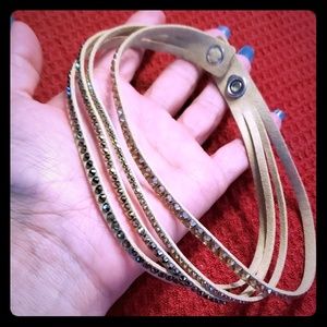 4 band sparkly crystal leather snap on choker
